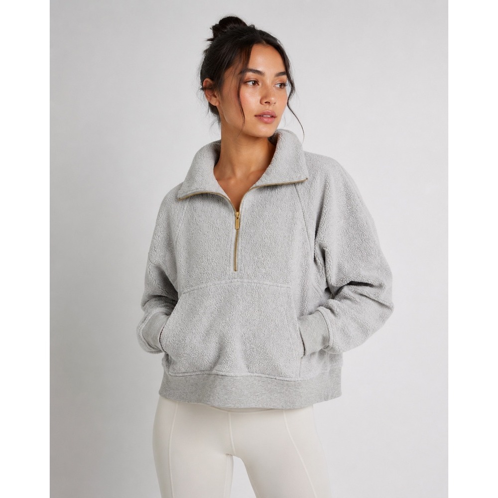 CALIA Women's Cozy Fleece Quarter Zip Pullover Gray XS Athleisure School